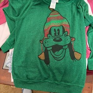 Disney Green Goofy Pullover Sweater with Multicolor Hat Graphic